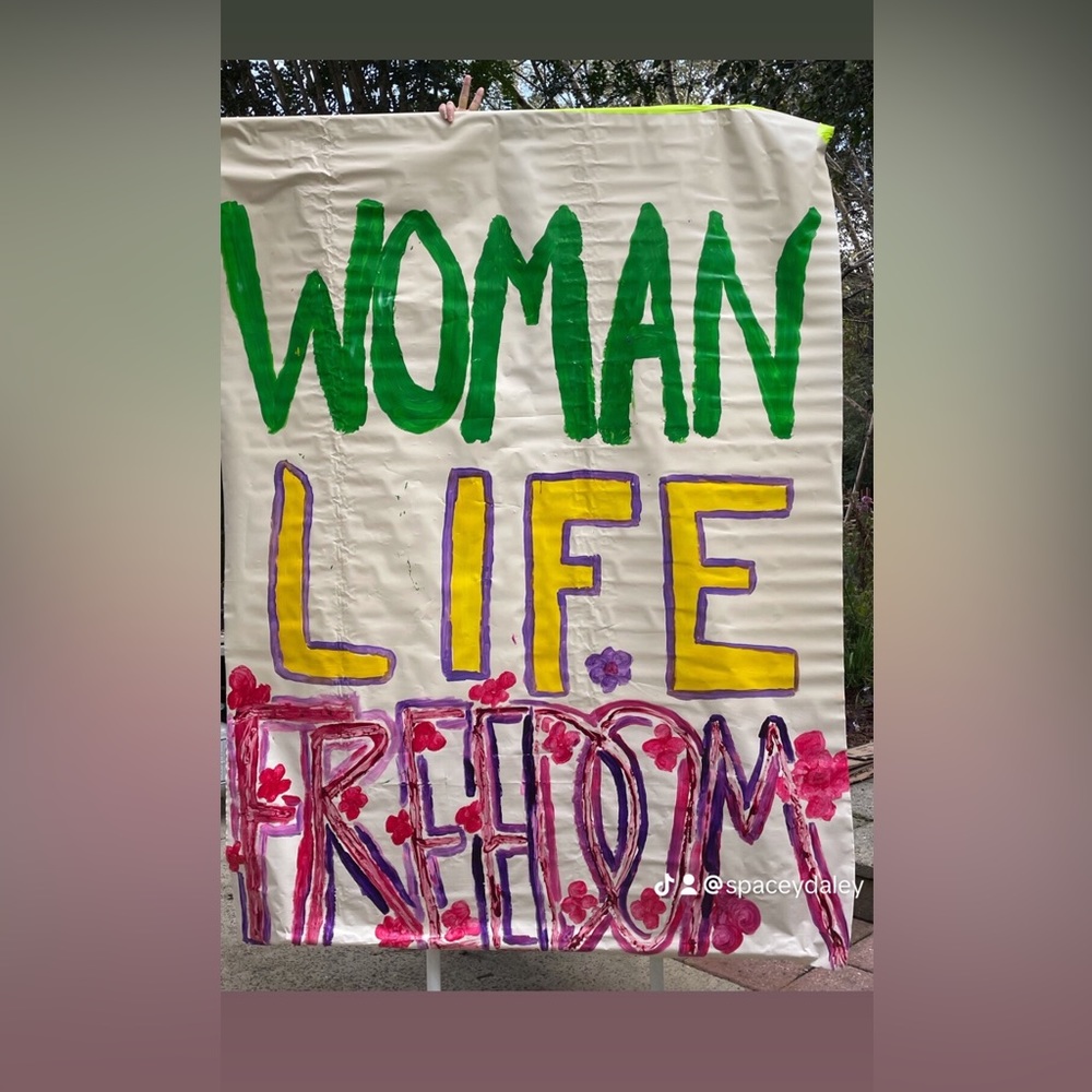 OOAK WOMANLIFEFREEDOM DROP BANNER MADE FOR MAHSA AMINI DAY 2023